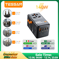 TESSAN 65W/100W/140W GaN Universal Travel Adapter With USB & Type-C All-in-1 Adapter Fast Charger EU/UK/USA/AUS Plug for Travel