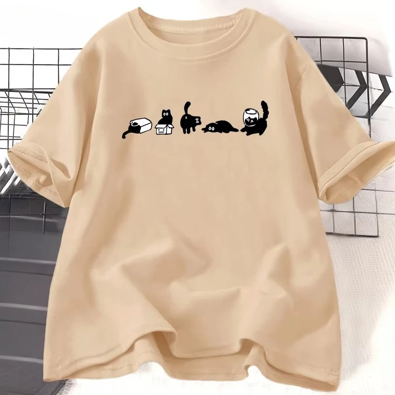 Five Mood Cats T-Shirt Women Ladies Cat Mom Tee Funny Cats Lovers Tshirt Casual Cotton Short Sleeve Women's Clothing Street