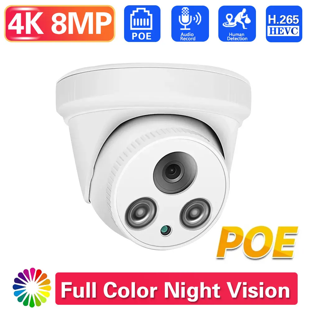 4K POE CCTV Dome Camera 8MP Motion Detection Security IP67 Camera Color Night Vision Video Surveillance IPC Cam Audio P2P View