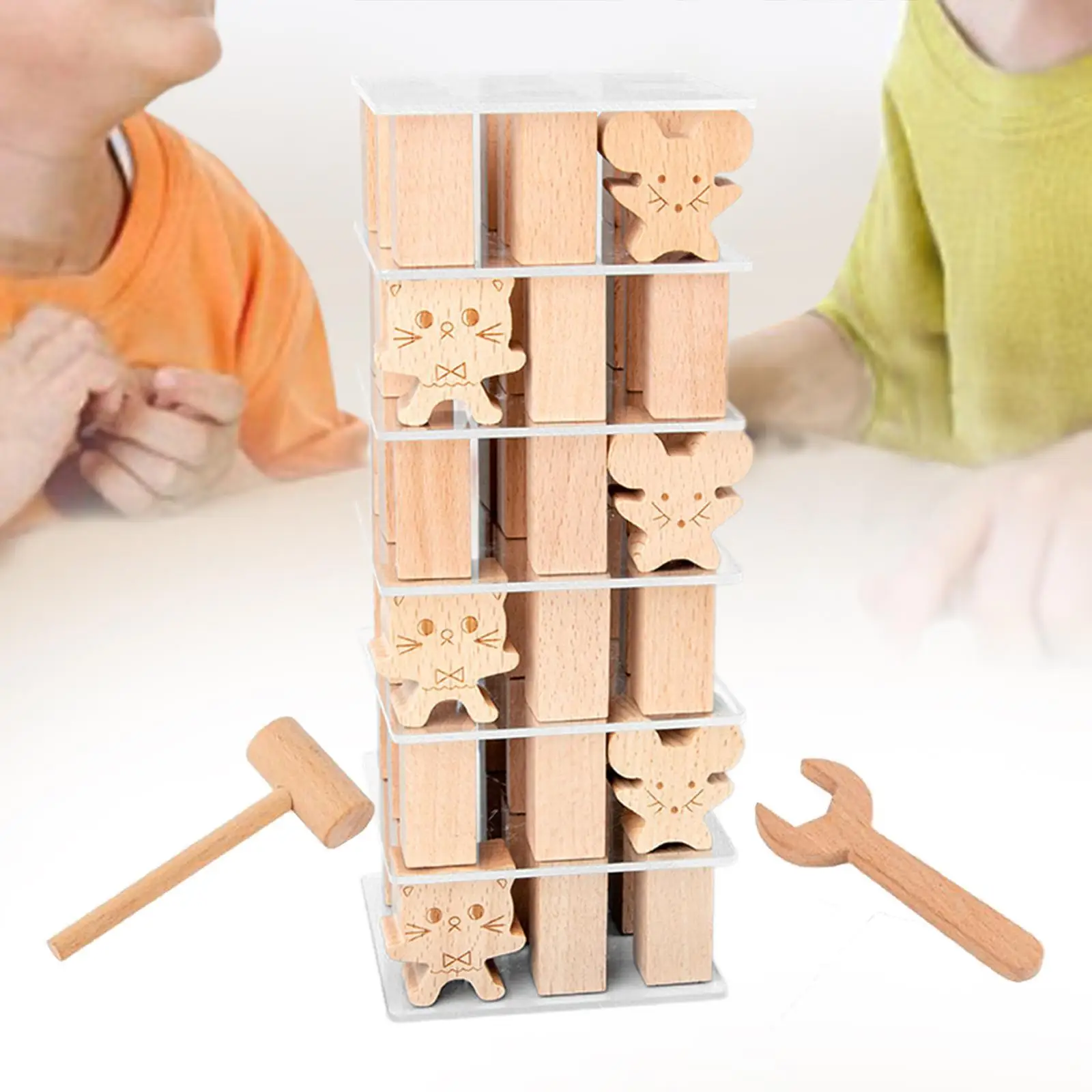 Wooden Cat Stacking Toy Building Blocks for Boys Girls Kids and Families