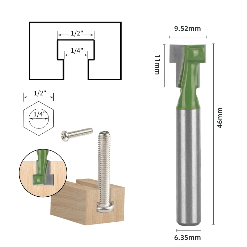 YUSUN Green Keyhole Bit T-Slot Cutter Router Bit Woodworking Milling Cutter For Wood Tools Face Mill