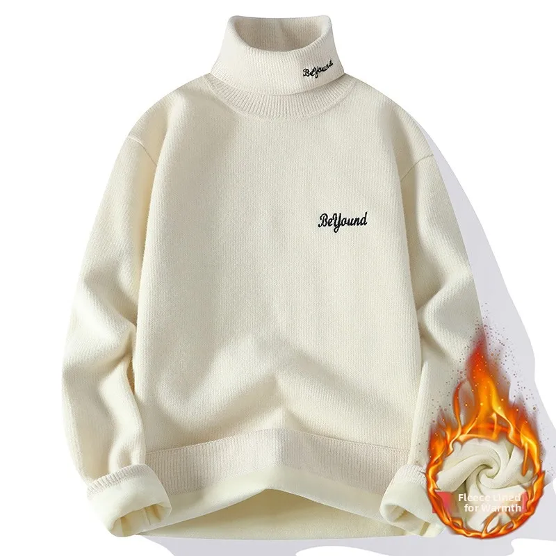 

Мужской вязаный свитер с высоким воротом, на флисовой подкладке, из утолщенной качественной пряжи, осенне-зимняя новинка, модный городской стиль