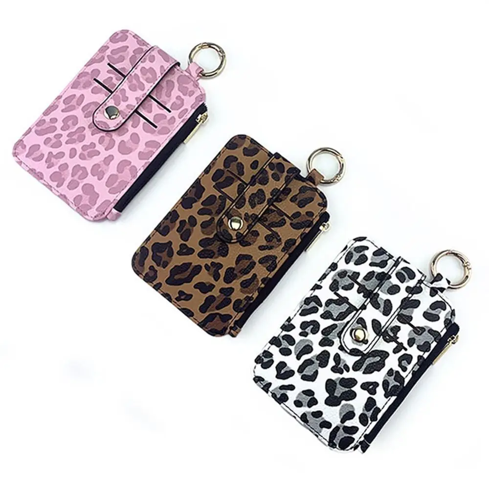 

Leopard Print Credit Cards Holder PU Leather Multi-function Waist Bag Multi-Cards Slot Korea Style Zipper Coin Purse Outdoor