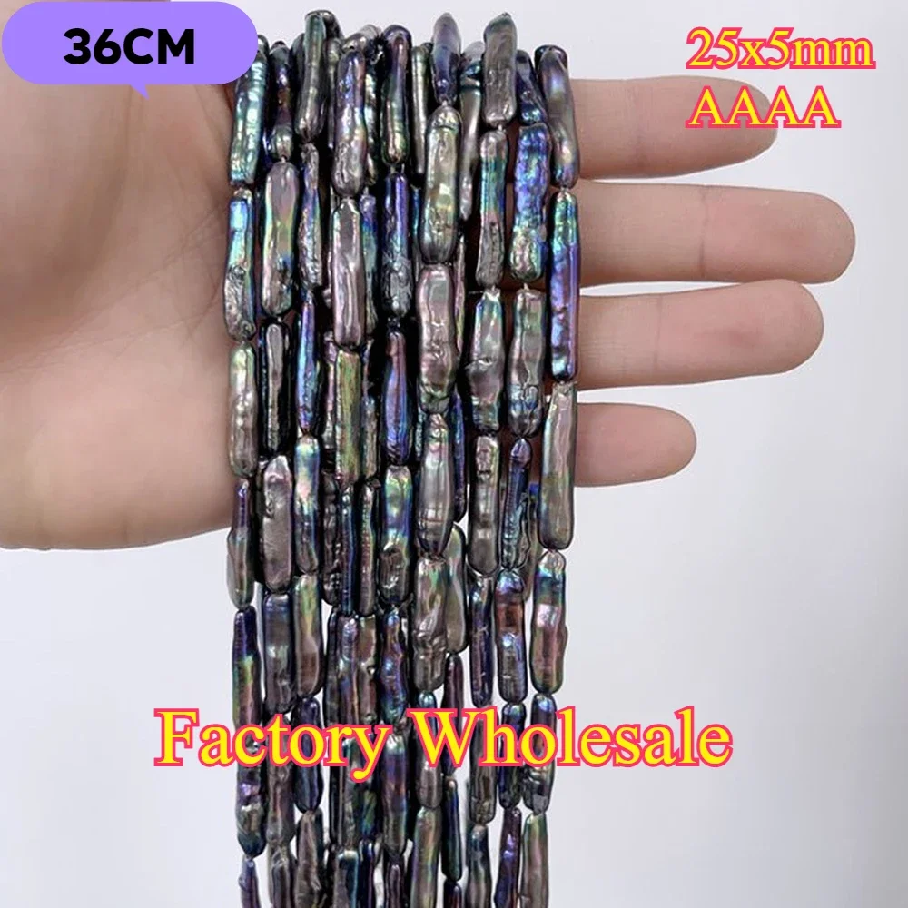 

25x5mmAAAA Lustrous Fine Black Baroque Strip Bead Factory Wholesale Natural Freshwater Pearl Jewelry Make DIY Necklace Bracelet