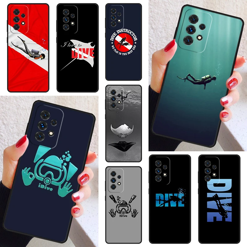 Dive Scuba Diver Shark Diving Phone Case Cover For Samsung Galaxy A52 A72 A73 A20e A21S A50 A70 A42 A31 A40 A51 A71 A32 A80 A91