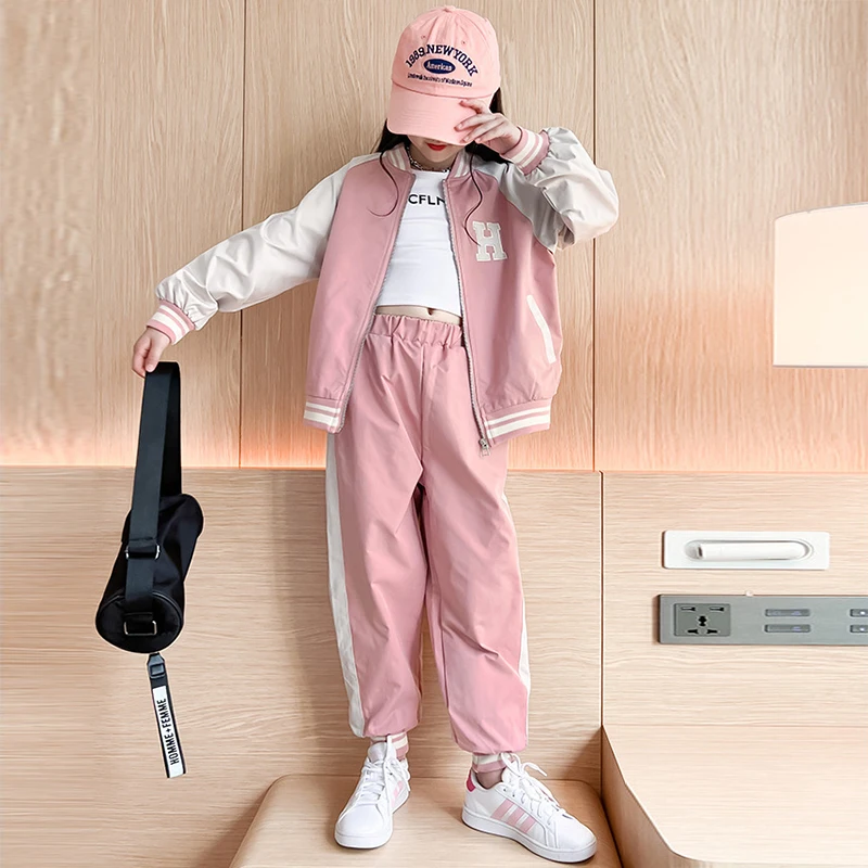 Spring Autumn Teen Girls Clothing Sets Children Fashion Zipper Sweatshirt + Pants 2Pcs Outfits Kids Tracksuit 5 6 8 10 12 14 Yrs