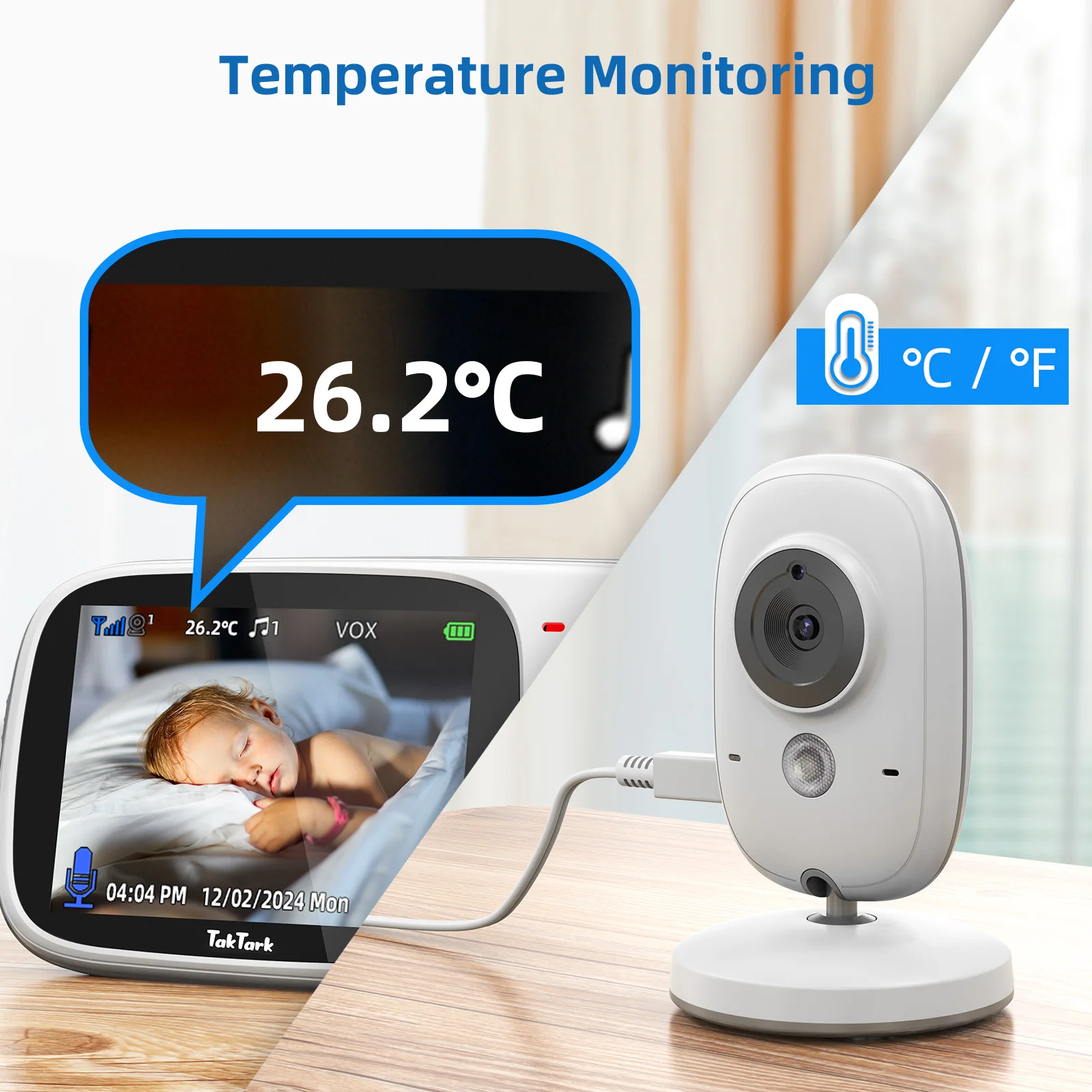 TakTark 3.2 Inch Wireless Video Baby Monitor With Lullabies Auto Night Vision Two Way Intercom Temperature Monitoring Babysitter