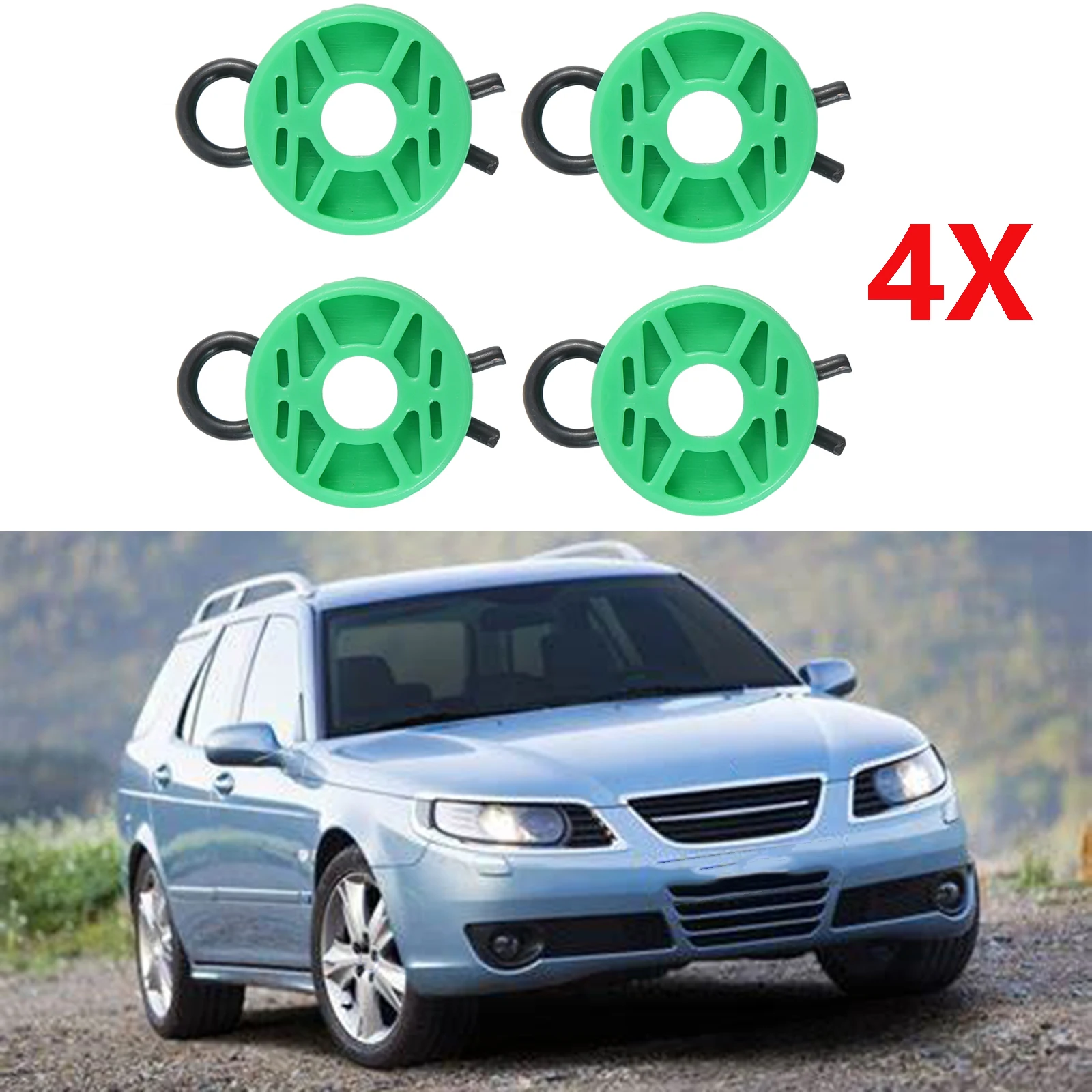 4X For Saab 900 94 - 98 9-3 99 - 03 9-5 99 - 10 Front Green Power Window Regulator Guide Rollers Clips Automotive Goods 4493433