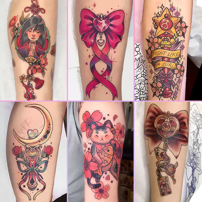 สติกเกอร์รอยสัก Cinnamoroll SANRIO Kuromi tattooing การ์ตูนอะนิเมะ paster กันน้ำและยาวนานดอกไม้แขนของขวัญสักศิลปะ