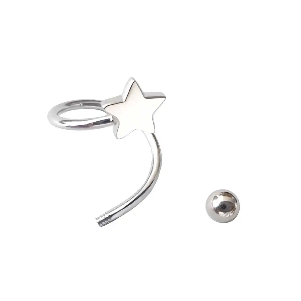 2Pcs Stainless Steel Piercing Screw Ball Star Heart Ear Bone Rotating Wave Mini Stud Earrings for Women Personality Adjustable