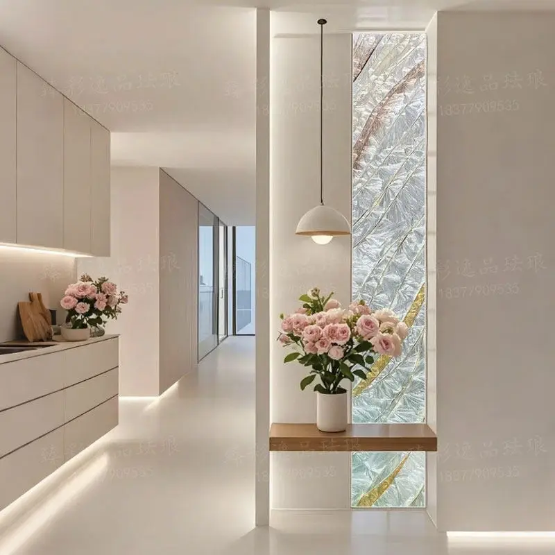 

Simple enamel colored glass screen American European French living room entrance entrance partition art glass