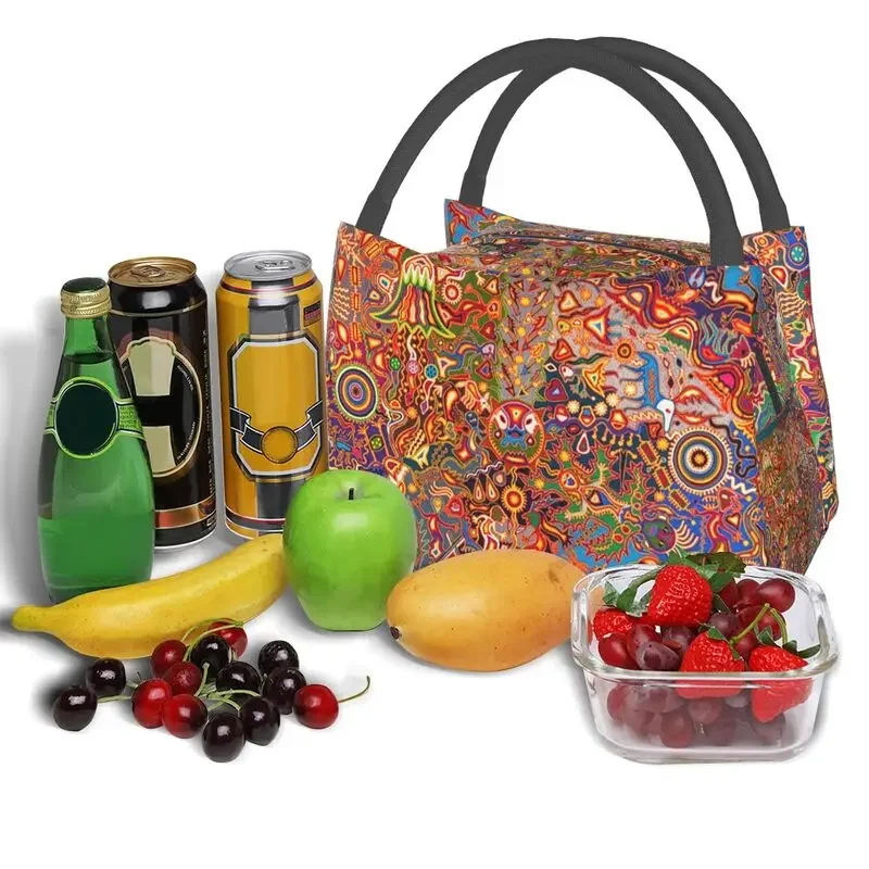 Borsa per il pranzo isolata Mexico Art Huichol per borsa da pranzo da donna Bento Box termica impermeabile da viaggio in campeggio