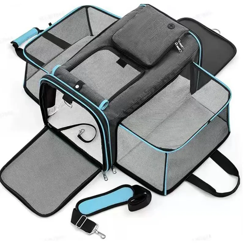 

Reversible Expandable Cat and Dog Carrier - with fleece pad and pockets Travel Pet Carrier Portable outdoor carrying cat bag