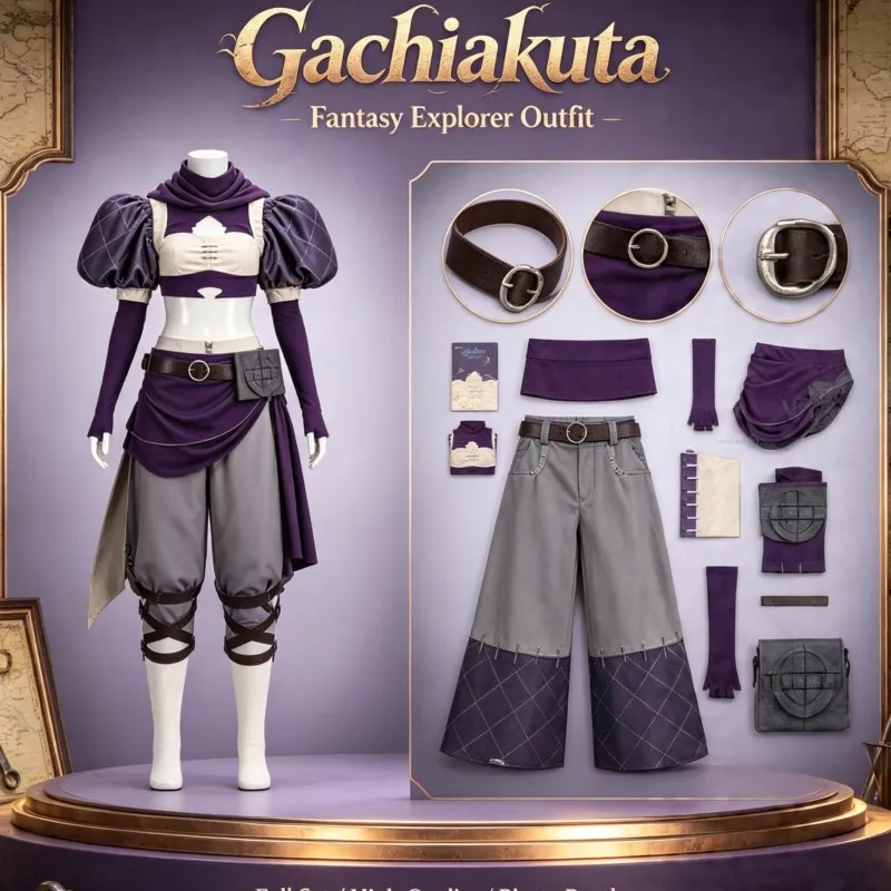 

Amozo Costume Handsome Punk Dark Purple Top Anime Gachiakuta Cosplay Noerde Hew Pants Bag Necklace Wigs Halloween Christmas Cos