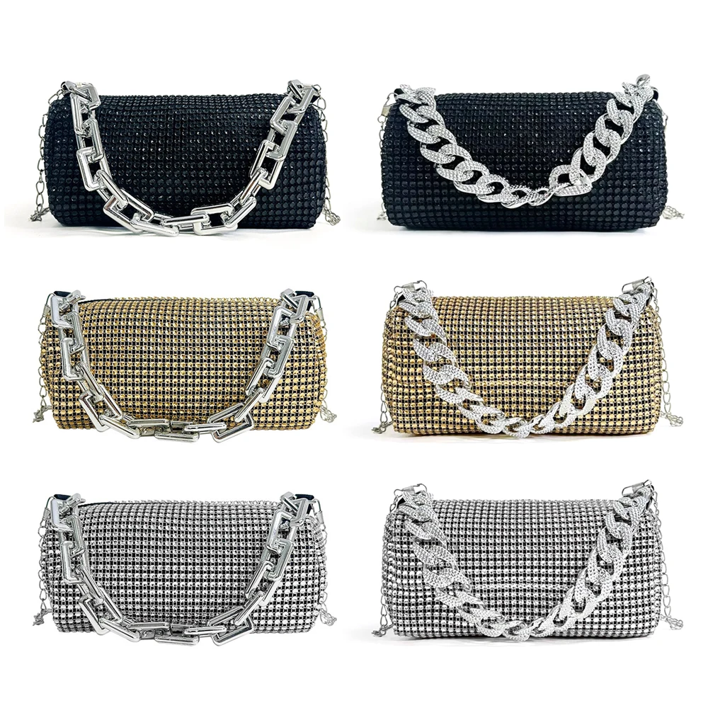 All Diamond Design Shoulder Bag Sparkling Thick Chain Bucket Bag Personalized Color Wedding Accessory Underarm Bag