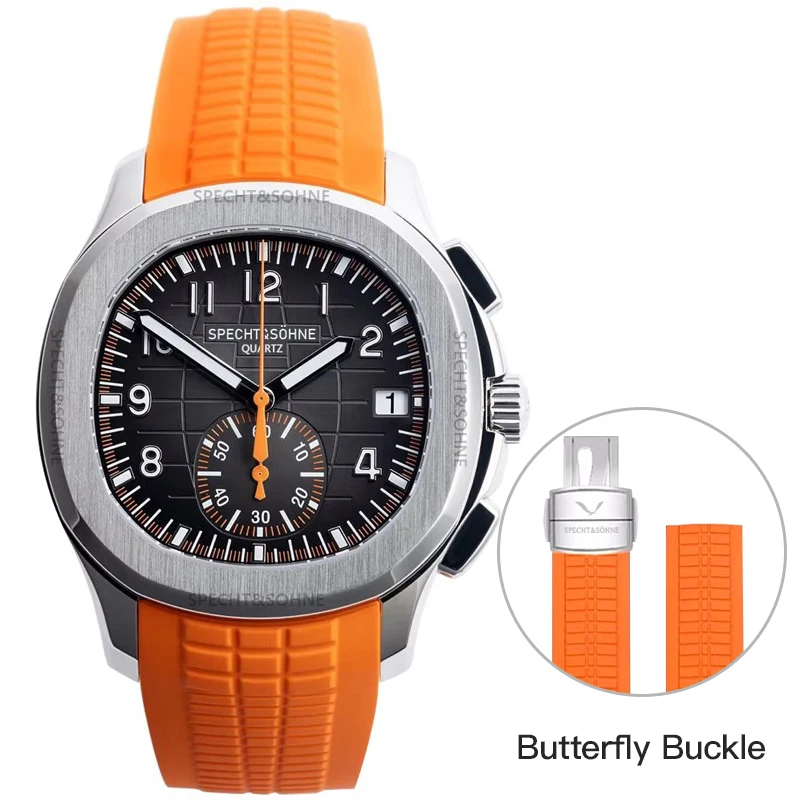 Specht & Söhne Nieuwe Klassieke 5167 Herenhorloge Oranje Kleur Saffierkristal Rubberen Band Sport Mannelijke Quartz Horloges 50M Waterdicht
