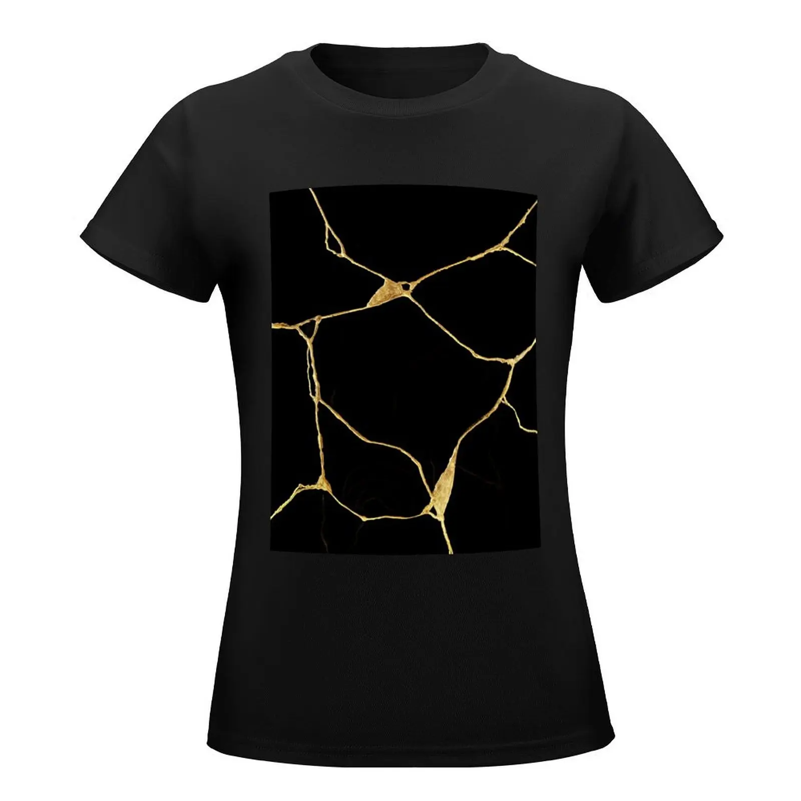 Japanese Black and Gold Kintsugi Art T-Shirt summer clothes tops white t-shirts for Women