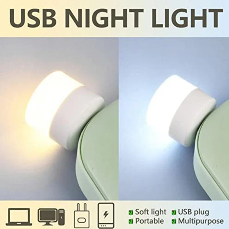 8pcs USB LED Plug Lamp 1W Super Bright Eye Protection USB Book Light Computer Mobile Power Charging USB LED Night Light