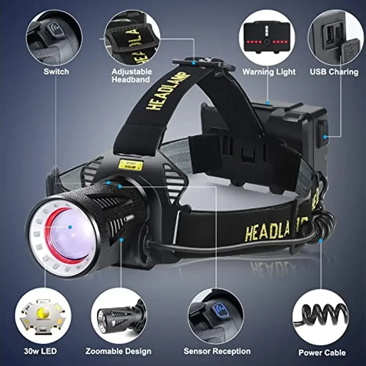 Powerful P360 LED Headlamp Smart Motion Sensor Headlight 4 Modes Rechargeable Head Lamp Waterproof Zoom Head Flashlight