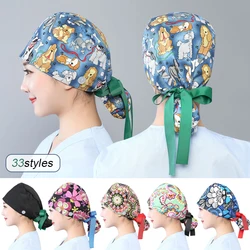 Women Scrubs Cap Cotton Cartoon Printing Scrub Caps Pet Shop Lab Work Dental Clinic Surgicals Hat Nurse Uniform Accessories