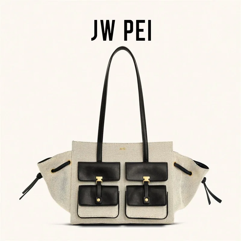 

JW Pei's new black canvas style women's large capacity shoulder bag, suitable for badminton players' underarm shoulder bags