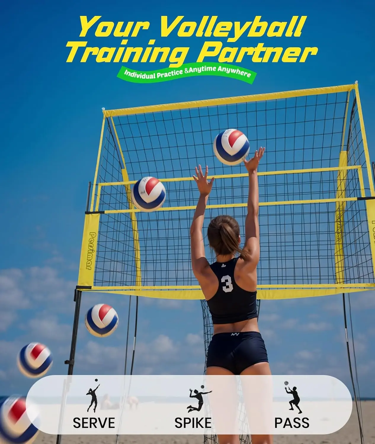 Training Net System,7 Adjustable Heights Practice Equipment Net Station,Improve Volleyball Serve&Spike Skills with Ball Return,