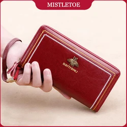 Cartera larga con cremallera de gran capacidad para mujer, bolso de mano de cuero genuino de vaca, monedero para tarjetas de crédito de viaje, regalo de cumpleaños