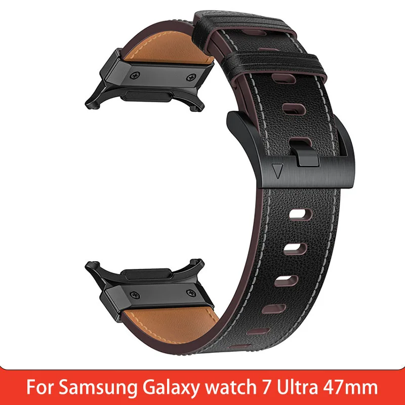 Leather Watch Straps with Crazy Horse texture for Samsung Galaxy watch 7 Ultra 47mm genuine leather Wristband Strap watch7 Ultra