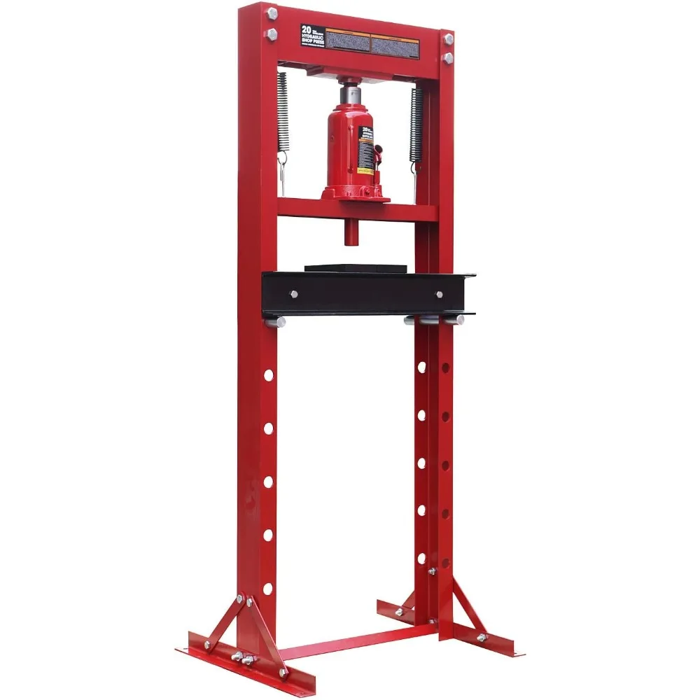 Torin Steel H-Frame Hydraulic Garage/Shop Floor Press with Stamping Plates, 20 Ton (40,000 lb) Capacity, Red