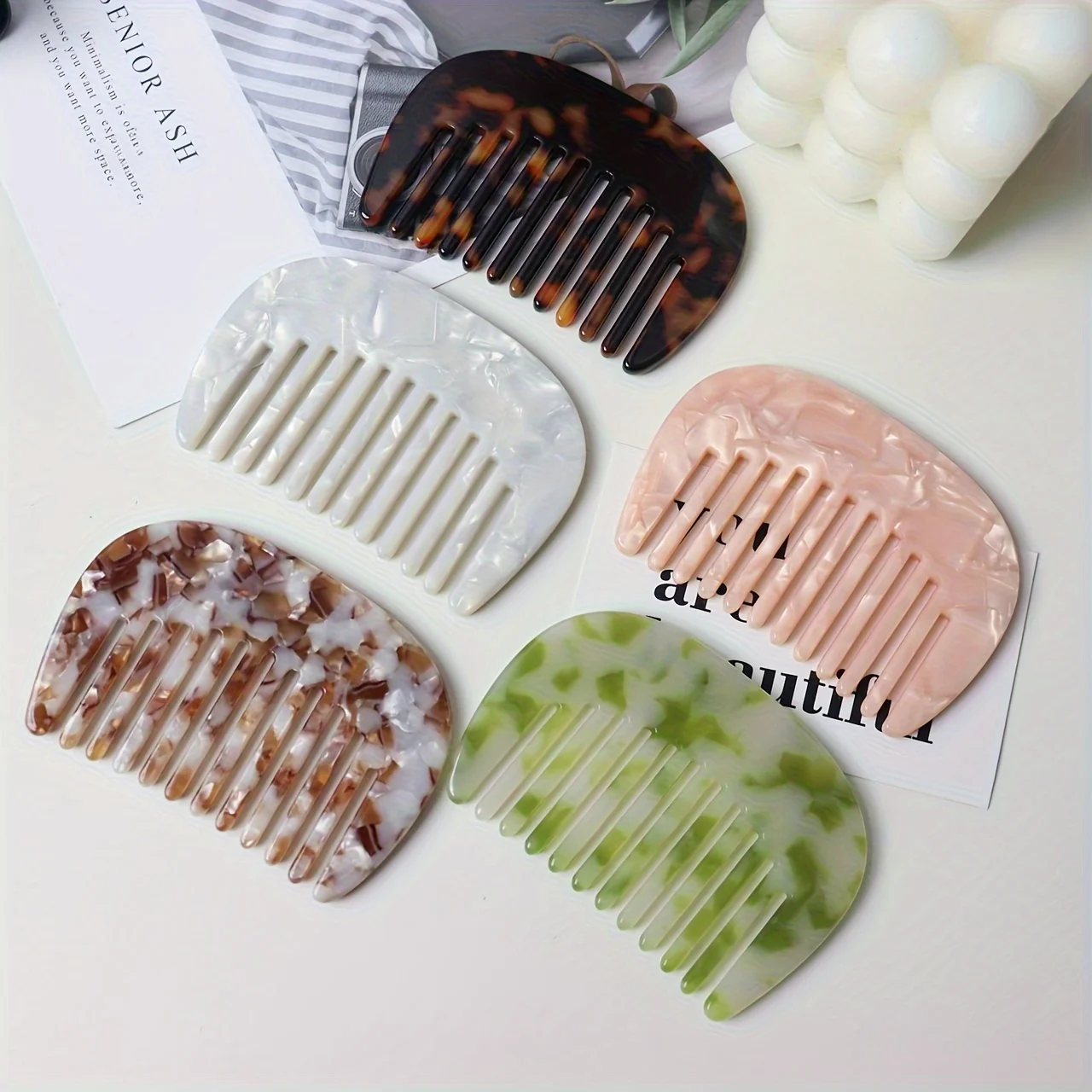 [1pc Mini Marble Hair Comb] 1pc Minimalist Marble Texture Hair Comb Portable Acetic Acid Hairdressing