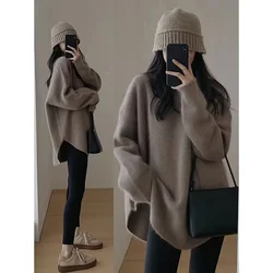 100% sweter z wełny Merino jesienno-zimowy nowy kaszmirowy sweter damski sweter z okrągłym dekoltem luźny luźny dzianinowa kurtka oversize