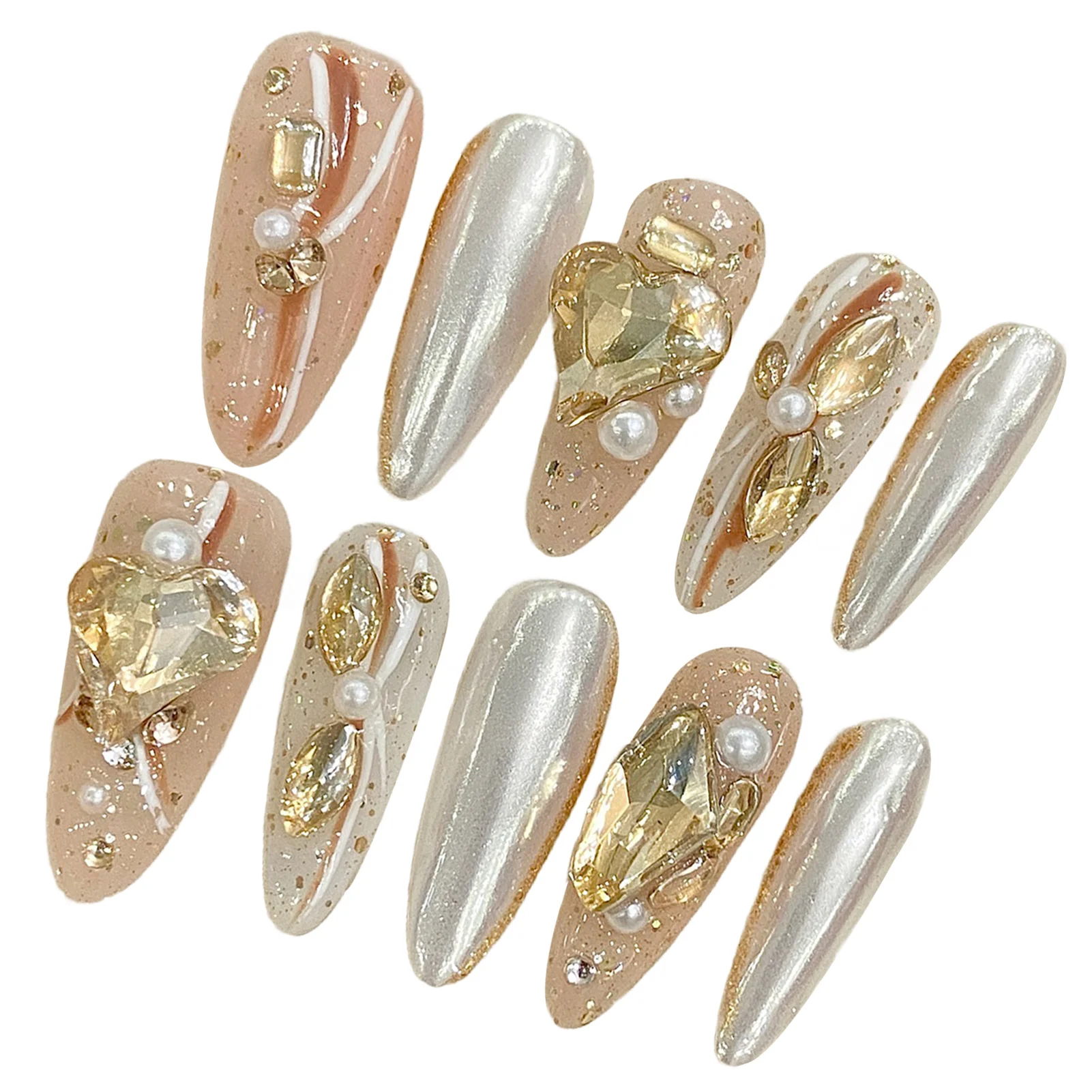 Long False Nails with Rhinestone Sweet & Charming Reusable False Nails for Stage Performance Wear