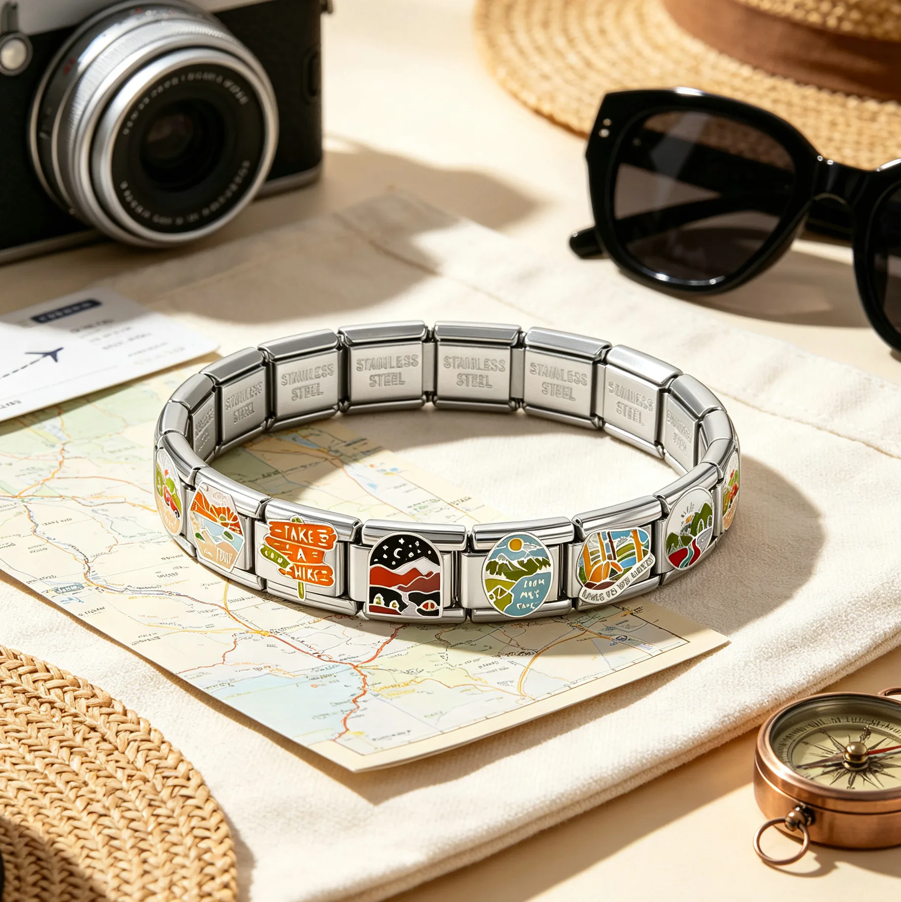 Design Outdoor-Reise-Serie Handketten-Geschenke Edelstahl-Schmuck Italienische Glieder Passend für 9mm Armband-Herstellung DIY-Perlen-Zubehör – Detail 3