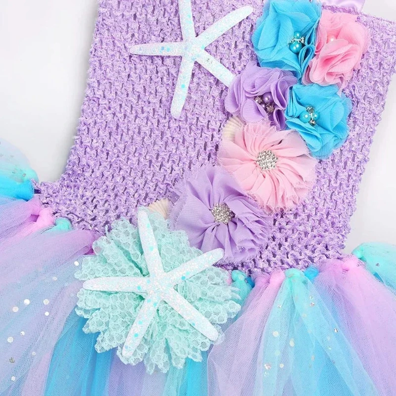 Princess Mermaid Dress for Girls Led Light Up Ocean Themed Birthday Party Tutu Dress Clothes Halloween Costume for Kids Vestidos image 5