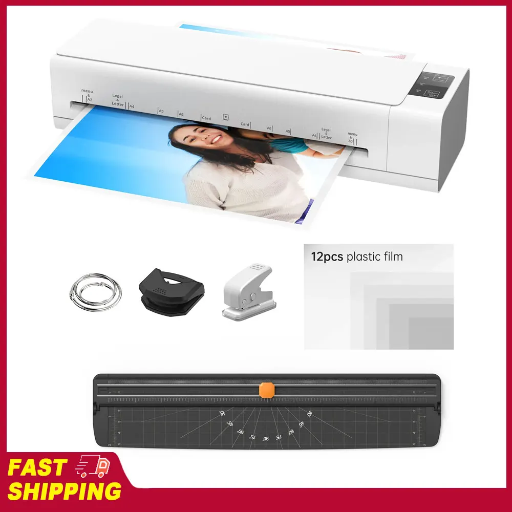 Hot and Cold Lamination 12.5 inches Max Width A3 Desktop Laminator Machine Set with Paper Cutter Trimmer Rounder Hole Puncher