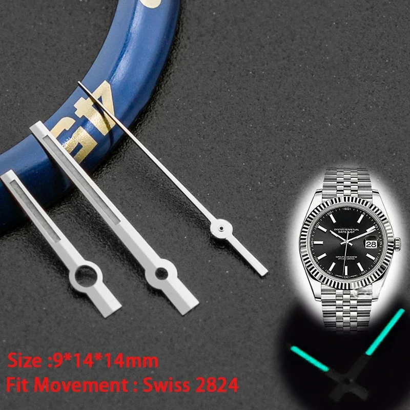 Стрелки для часов, иглы, подходят для швейцарского механизма 2824, сине-зеленые светящиеся стрелки для мужских часов Rlx, запасные части для часов послепродажного обслуживания