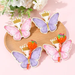 24/48Pcs 곤충 무당벌레 핑크 퍼플 나비 롤리팝 홀더 카드 선물 생일 파티 장식을위한 사탕 패키지