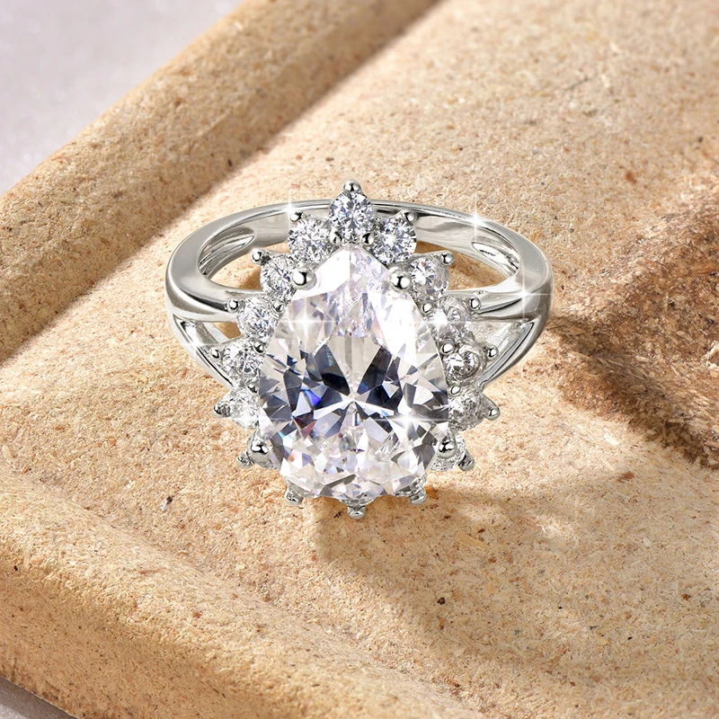 Anziw 14K Gold Filled Cubic Zirconia Pear Cut Engagement Wedding Finger Rings Fashion Band for Women Fine Jewelry Valentine Gift - view 4