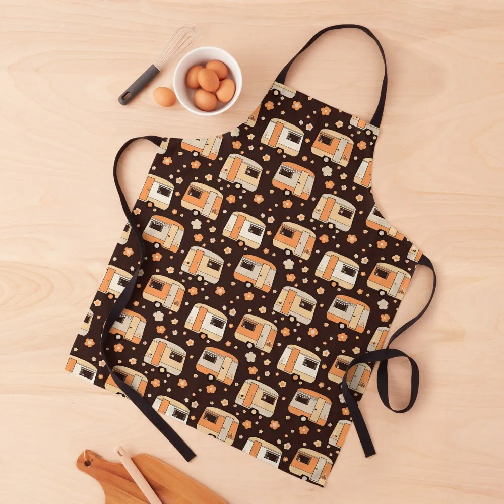

Repeat pattern of cute vintage caravans in retro colours Apron carpenter Barber Kitchen Things And For Home Apron