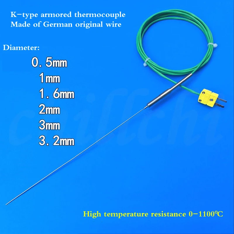 Hot sell Armoured K type thermocouple diameter 0.5mm probe 3mm temperature resistance 1000 degree furnace temperature detection
