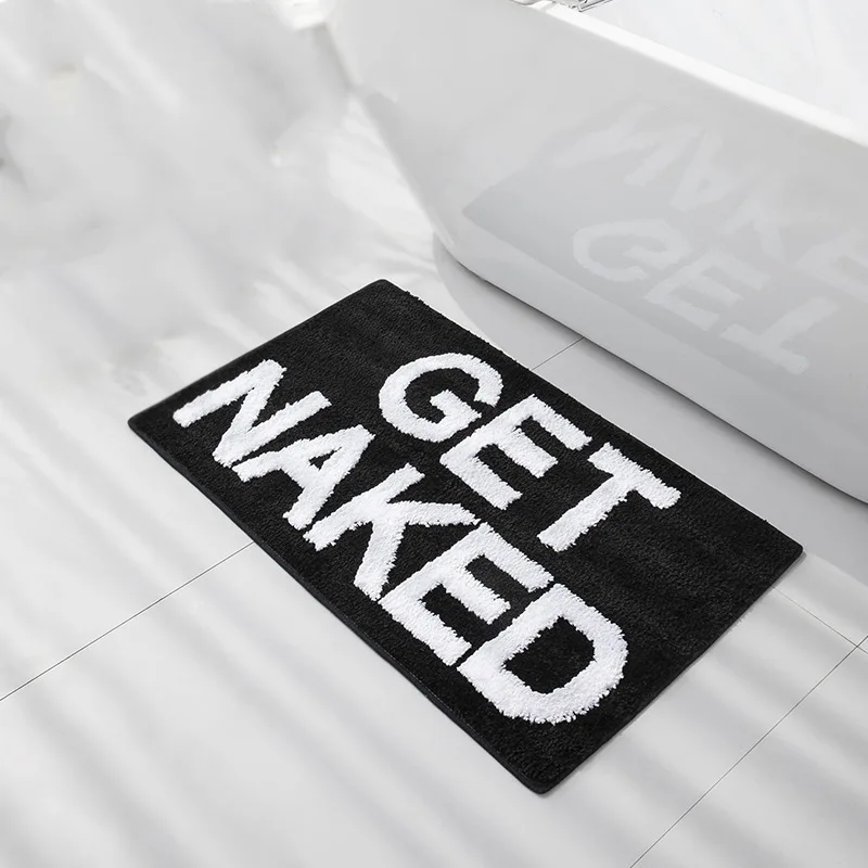 Black And White Tufted Bathroom Rug 40x60cm 50x80cm 'Get Naked' Gift Cute Apartment Decor Bathtub Mat Christmas