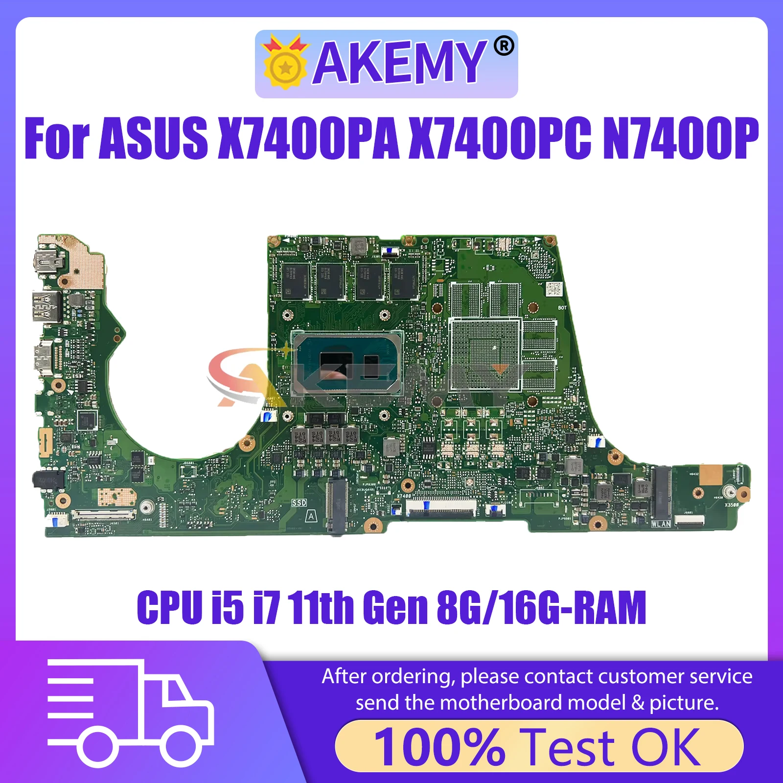 

AKEMY X7400PA Mainboard For ASUS X7400PC X3500PA N7400P X3400PA X3500PC X3400PC Laptop Motherboard CPU I5 I7 11th Gen 8G/16G RAM