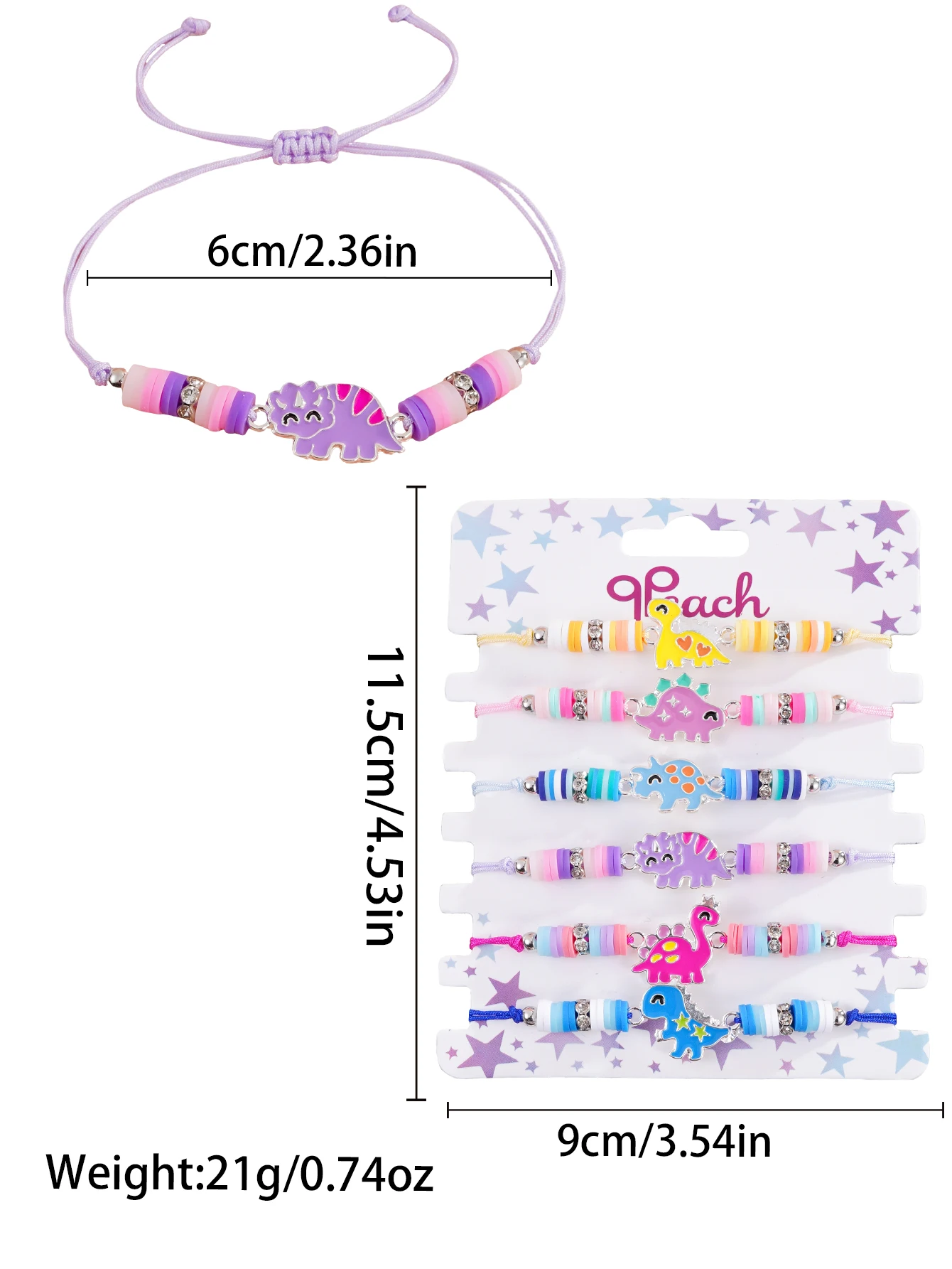6Pcs Butterfly Dinosaur Unicorn Cat Charm Bracelet Set, Colorful Polymer Clay Beaded Adjustable Bracelets for Girls Boys