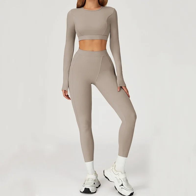 

VITALINOVO Womens 2 Piece Workout Sets Crewneck Long Sleeve Crop Tops High Waist Scrunch Butt Lifting leggings Tracksuit Women