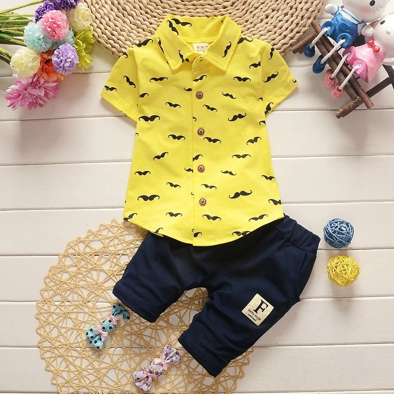 Summer New Cute Boy Suit Children\'s Printed Short-Sleeved Printed Shirt + Shorts Suit Children\'s Cotton Cute Baby Clothes