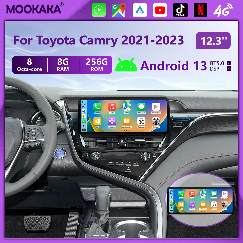 

12.3" Car Radio For Toyota Camry 2021-2023 Android13 Auto CarPlay GPS Navigation 4G WiFi Bluetooth Stereo Car Multimedia Player