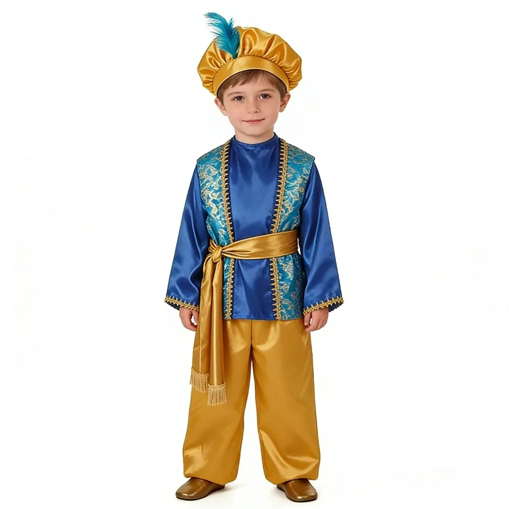 Neuer Stil Jungen Aladdin Prinz Cosplay Kostüm Arabische Maskerade Indische Kostüme Halloween Karneval Party Verkleidung