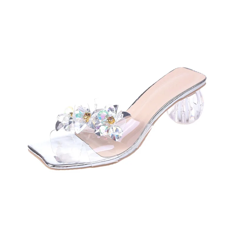 Maogu Crystal Sandals Elegant Middle Heels Women slippers 2023 Summer Shoes Open Toe Sandal Chunky Heels Woman Red Gold Sliver