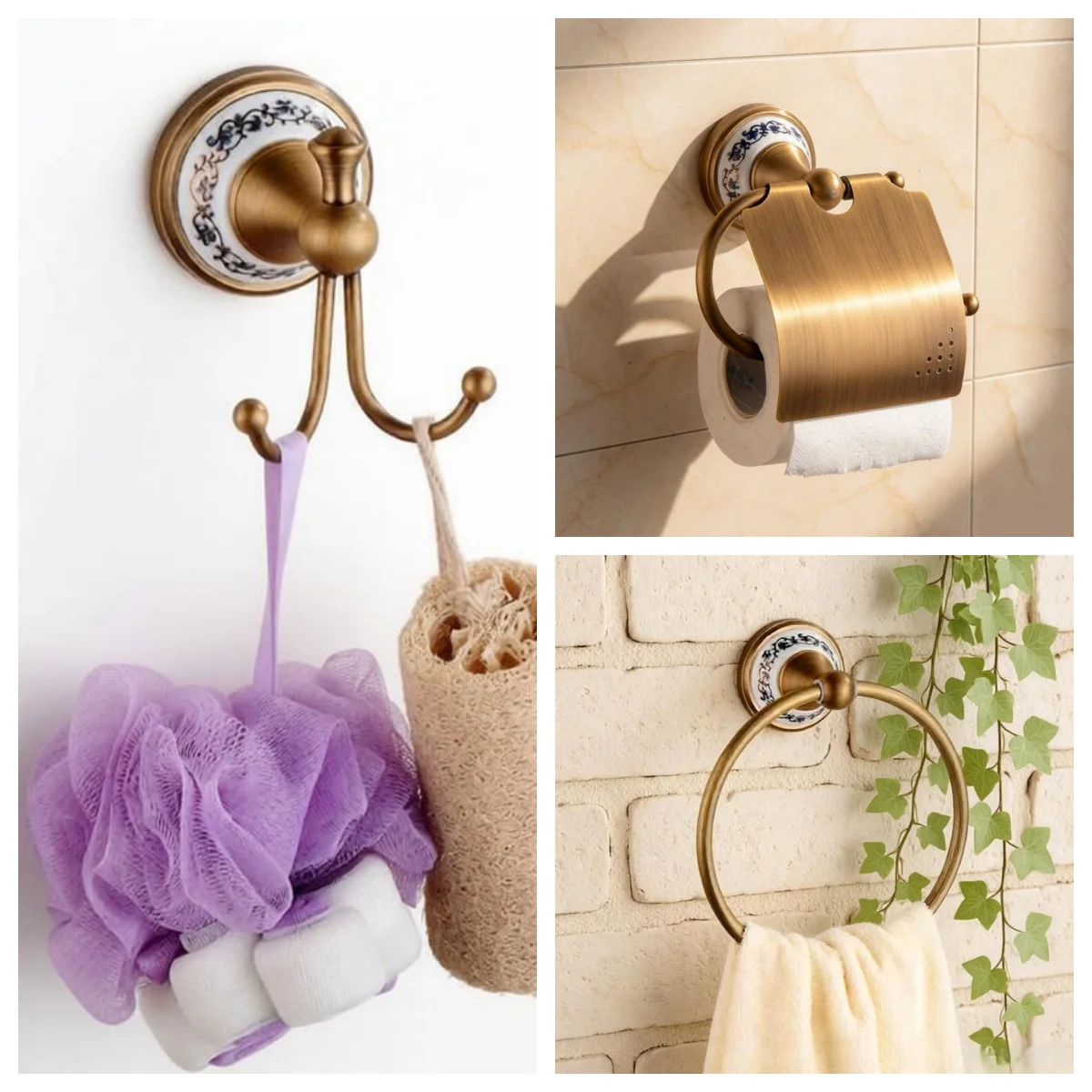 Bathroom Accessories 3pcs set Antique Bronze Toilet Paper Holder towel rack Robe hook Bathroom Hardware