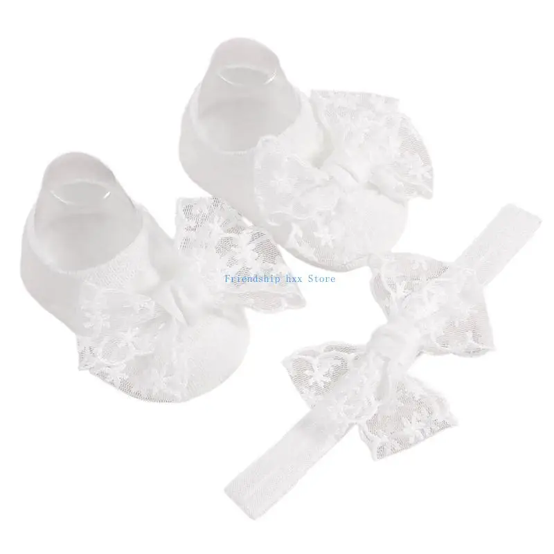 F1CB Короткие носки-трубочки с повязкой на голову, модные детские носки, милые кружевные носки с бантиками, детские носки-поло